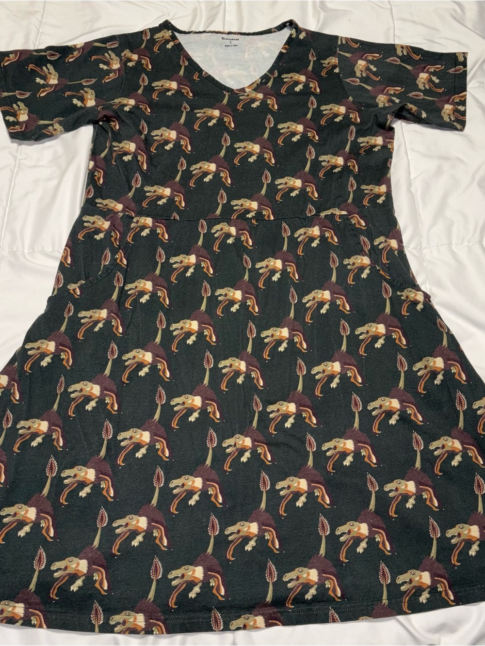 Svaha Dinosaur Archaeopteryx Print Novelty Fun Dress Women's Large Cotton